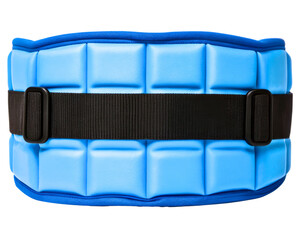 Blue segmented fitness weight belt with an adjustable strap on a transparent background