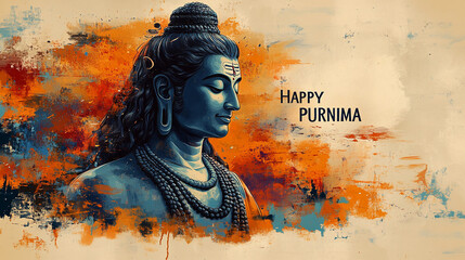 Digital Illustration of a Serene Buddha with Abstract Artistic Background Celebrating the Happy Purnima Festival