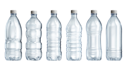 Set of Empty Water Plastic Bottles Isolated on Transparent Background
