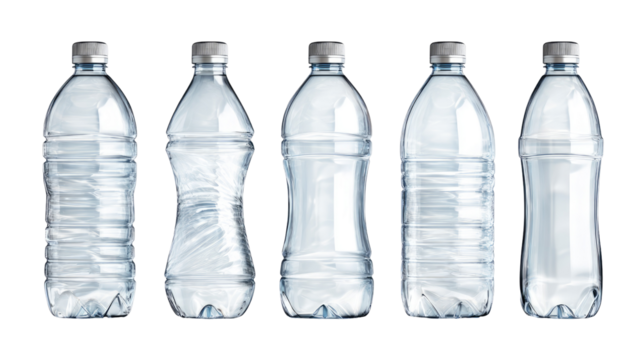 Set of Empty Water Plastic Bottles Isolated on Transparent Background