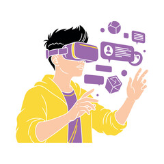 Person using VR headset interacting with digital elements