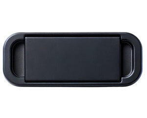 Sleek matte black sliding webcam cover for privacy protection on a transparent background