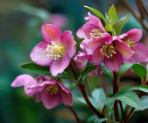 Obraz premium Hellebore, or Penny's pink hellebore, winter rose, in the garden