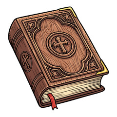 Catholic Bible vector made of carved wood, classic and meaningful design. Vector flat design cartoon. AI generated images.