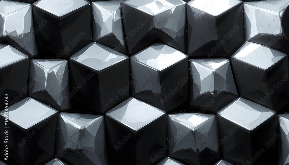 Poster abstract background of a textured geometric pattern with repeating dark, metallic, three-dimensional