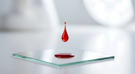 Obraz premium Precise blood drop captured mid-air above microscope slide