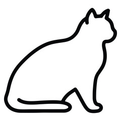 Fototapeta premium Minimalist outline silhouette of a sitting cat in black lines on a white background design.
