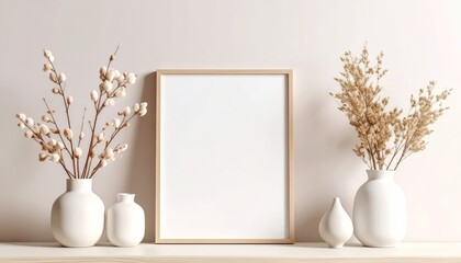 Empty wooden picture frame on plain background, a versatile mockup for art and photography.