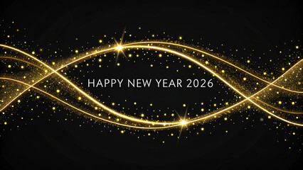 Elegant Happy New Year 2026 background with shimmering gold particles and stylish design