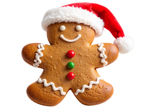 Gingerbread Man Cookie Wearing Santa Hat PNG