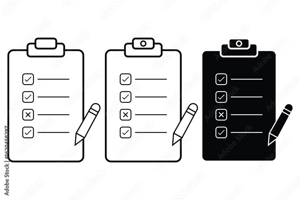 Poster order icons collection. clipboard icon vector. task line icon symbol vector. simple black and white 