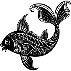 Fototapeta premium Intricate black and white stylized rabbit illustration with detailed floral patterns and lush foliage accents