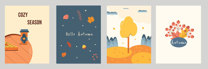 Autumn colorful poster set. Vector illustration