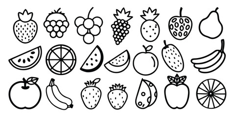 Collection of hand drawn fruit silhouettes isolated on white background