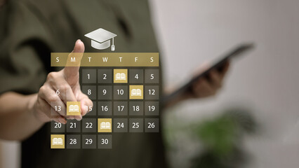 Digital Learning Calendar Schedule with Online Education Icons