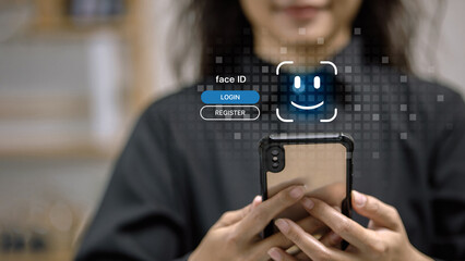 Face ID Login on Smartphone, Biometric Facial Recognition Technology for Secure Mobile Access