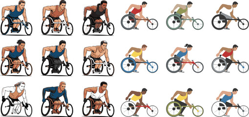 paraplegic person as a runner Bundle of vector illustration