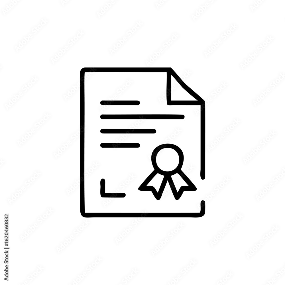 Poster outline icon a certificate with a seal text lines document paper