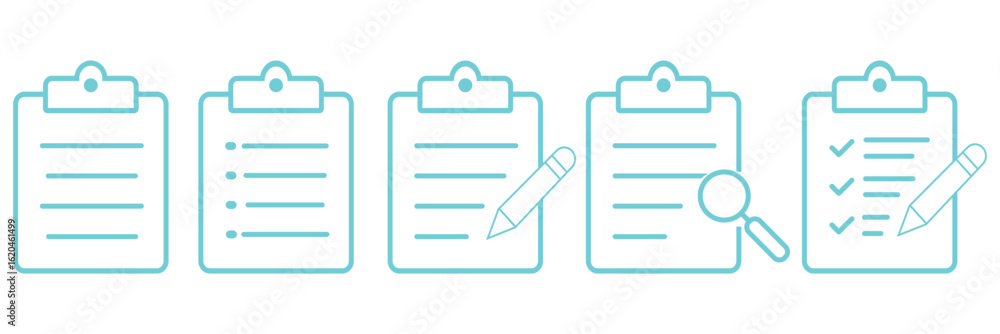 Poster medical report clipboard with pen icon. checklist icon vector. task management and to-do list symbol