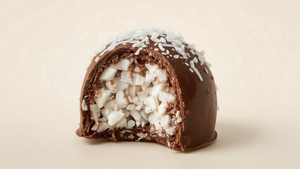 Delicious Chocolate Coconut Truffle Cut in Half Revealing Filling Perfect Treat Dessert Indulgence Sweet Delight