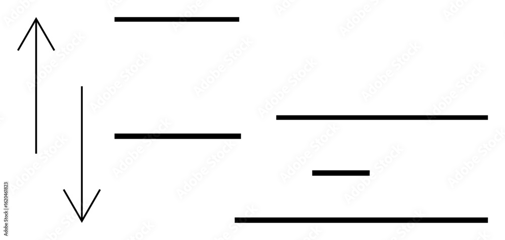 Poster arrow pointing up and down alongside six horizontal lines of varying lengths, emphasizing order, dir