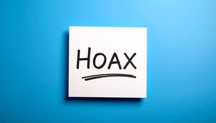 Hoax Message on Note Card on Blue Background