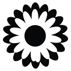 Simple black and white daisy floral design with layered petals and dark center