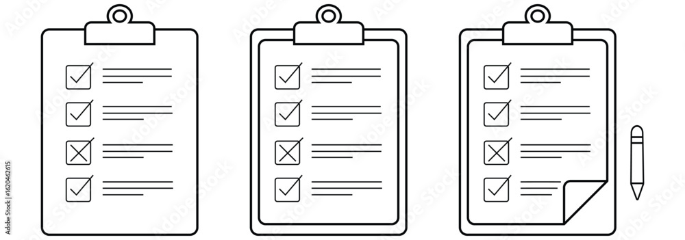 Poster isolated checklist with check marks. clipboard icon set. checklist on the clipboard line icon with c