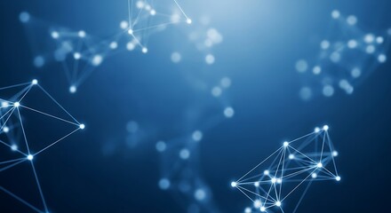 Photo of abstract network connection structure with connecting points and lines on blue background