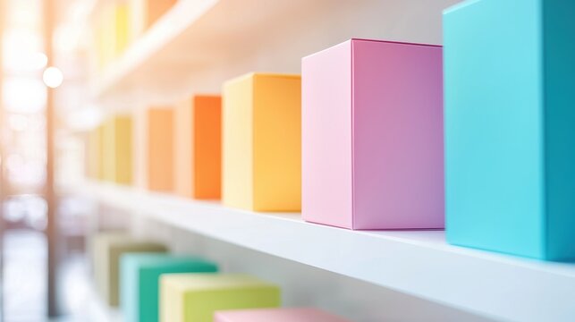 Colorful packaging design standing out on a store shelf, attracting attention instantly.