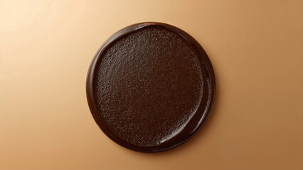Elegant dark brown wooden tray on a soft beige background for showcasing artisanal products and culinary creations perfect for designers