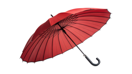 Isolated on transparent background, a classic red umbrella, providing stylish protection from the rain, perfect for adding a touch of elegance to any day