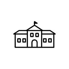 Outline school building with arched doorway flag education architecture
