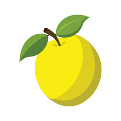 Yellow apple illustration with leaves and stem on white background 