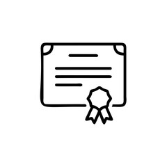 Outline school certificate with ribbon icon on diploma award
