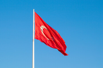 Turkish Flag Fluttering on a Clear Day at Büyük Çamlıca Hill, One of the Highest Points of...
