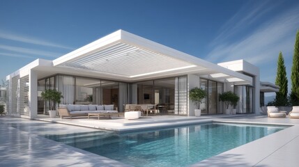 Modern villa with swimming pool outdoor living space