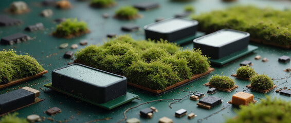 Microworlds of miniature cities and landscapes created from electronic microchips
