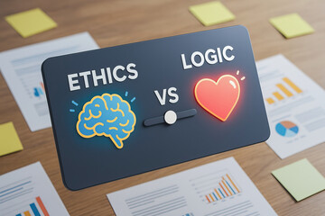 Ethics and logic balance leadership decisions with thoughtful analysis and moral principles to achieve harmony in complex situations where emotional intelligence and rational thinking intersect