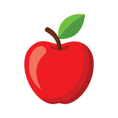 Vibrant Red Apple with Green Leaf and Brown Stem