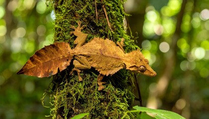 Obraz premium Leaf-tailed gecko perfectly camouflaged.