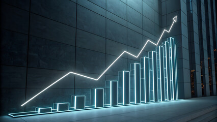 Glowing bar chart showing business growth and financial success concept