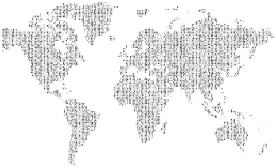 Multicolour squire shape dotted world map in abstract style. A colourful global layout with spotted land visuals. Ideal for business, infographic or geographic presentation themes.