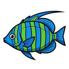 Fototapeta premium Colorful Cartoon Fish Illustration: Playful Underwater Marine Life in Blue & Green Stripes - Vector Art for Educational Use