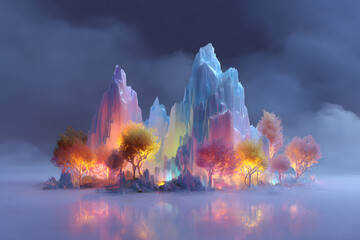 Luminous Ice Peaks in Dream Mist