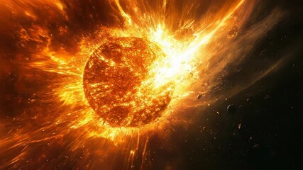 Powerful coronal mass ejection exploding from sun surface