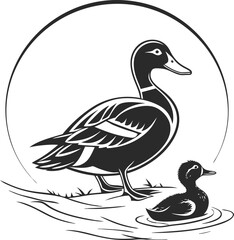 Black and White Duck Drawing – Clean and Simple Line Art Vector