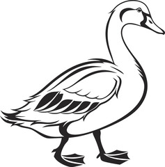 Black and White Duck Drawing – Clean and Simple Line Art Vector