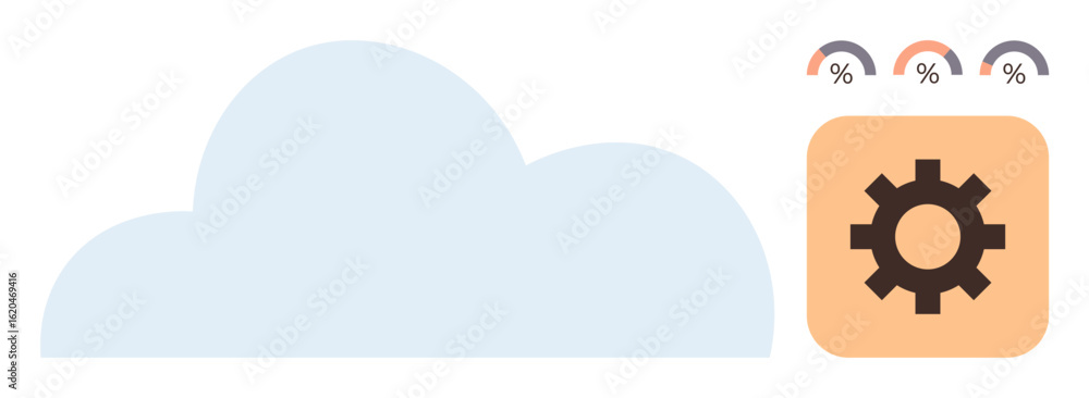 Poster cloud shape beside a gear icon with percentage data indicators for analytics, data processing, and o