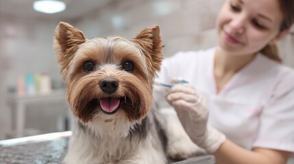 Close-up dog grooming at a modern salon—showcasing pet-safe tools and expert techniques. Ideal for grooming salon ads, pet care marketing, and International Dog Day.
